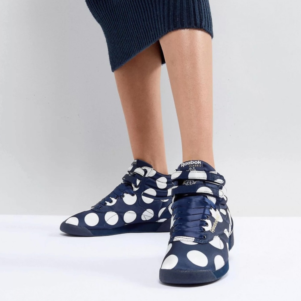 Reebok x ASOS White | Freestyle Satin Dot Sneakers